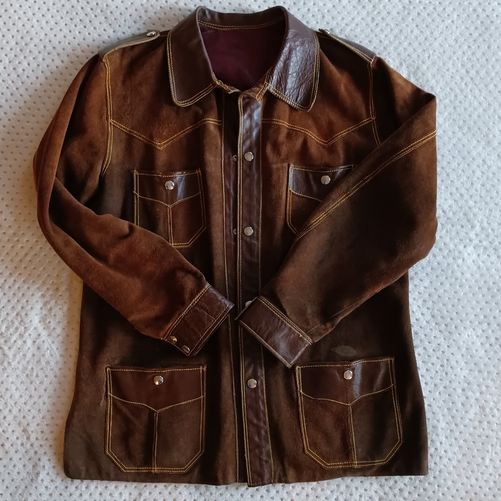 1970's Spanish suede leather car coat jacket in beautiful deep rich brown - Picture 2 of 11